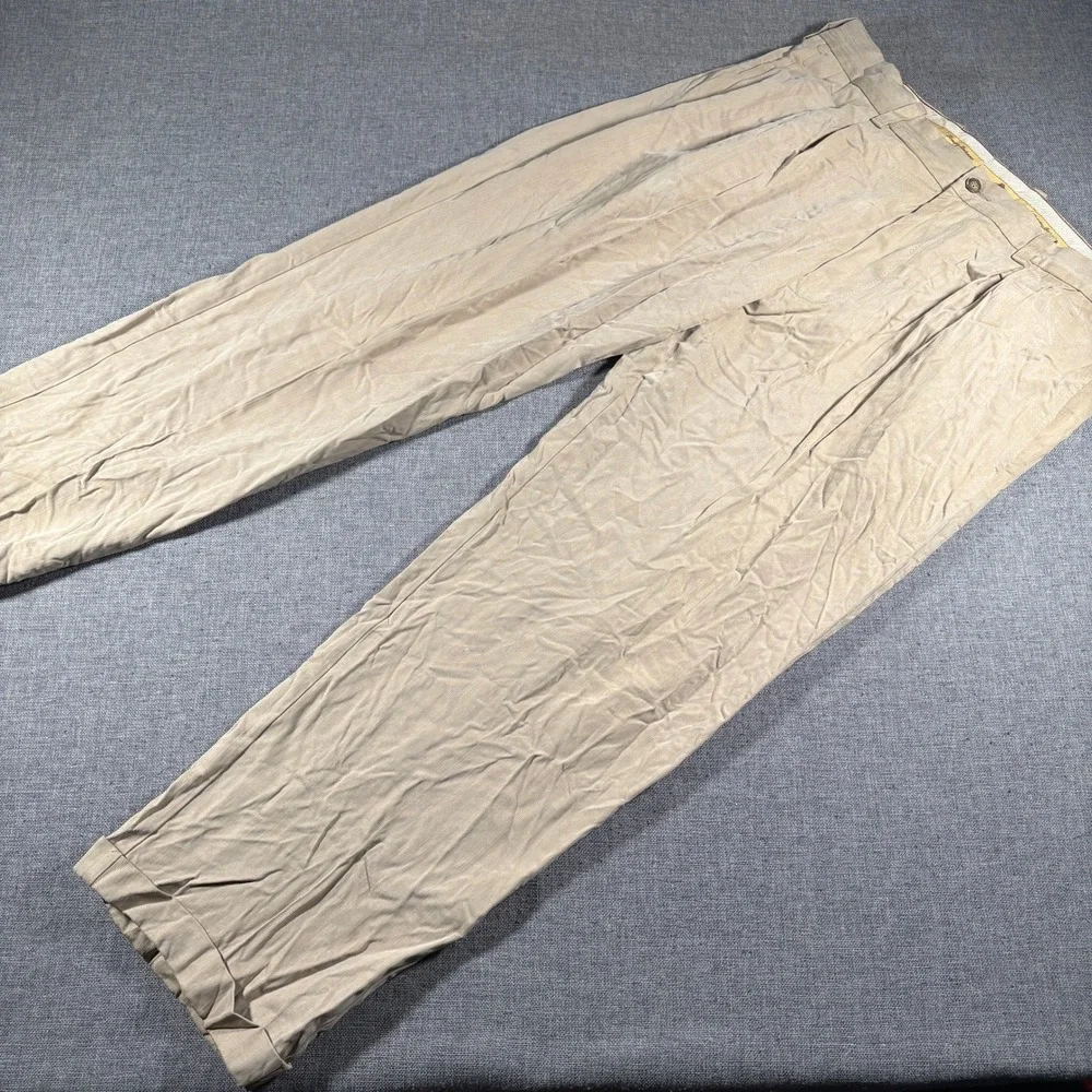 Tommy Bahama Pleated Chino Mens 34x30 Tan Silk Bamboo Cuffed Pants